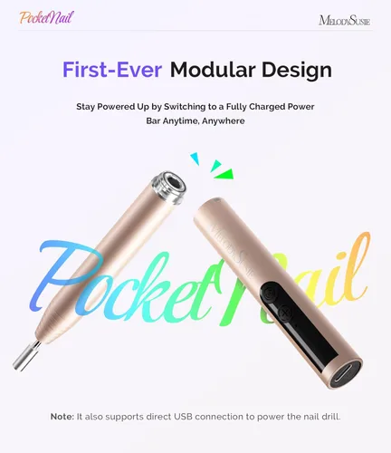 Vista 2 de MelodySusie PocketNail Taladro de Uñas Modular Inalámbrico en Forma de Bolígrafo, PC100GR 20000RPM Lima Eléctrica Delgada Portátil Recargable