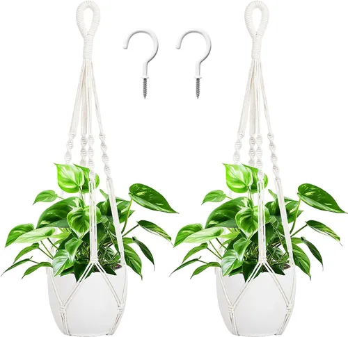 Vista 16 de Augshy Colgador de plantas de macramé, 2 piezas de soporte colgante para plantas con extensor, colgadores de plantas para decoración de interiores