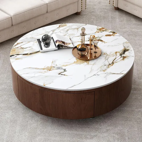 Vista 18 de Mesa de centro redonda ovalada moderna de madera giratoria de 3 niveles, fácil montaje, negro (40.15 x 23.75 x 13 pulgadas)