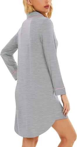 Vista 4 de WiWi Camisones de viscosa de bambú para mujer, suave, de manga larga, con botones, ropa de dormir, vestido de novio S-XXL