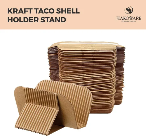 Vista 8 de Harvest Pack - 200 bandejas desechables para tacos, soporte de papel kraft resistente, platos ecológicos para servir alimentos para martes de tacos