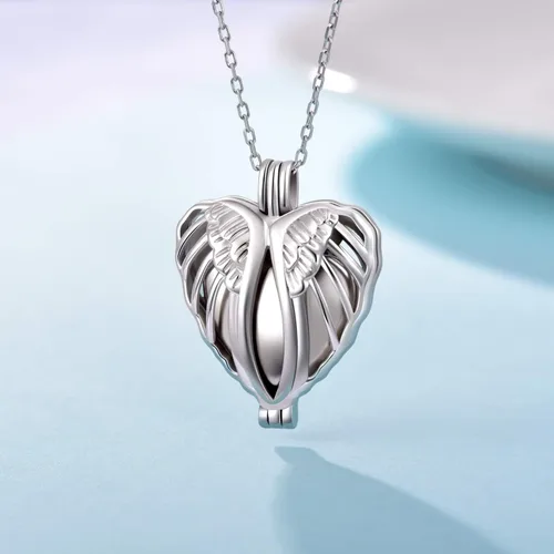 Vista 5 de Collar de plata de ley 925 con alas de ángel conmemorativas para cenizas, joyería de cremación
