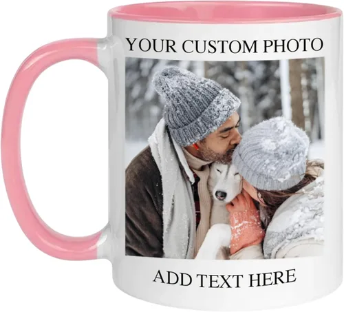 Vista 12 de Taza de café personalizada de 11 onzas de cerámica – Agregue foto, texto o logotipo Taza con imagen personalizada, impresión a doble cara, apta
