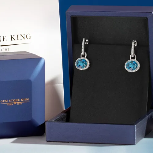 Vista 5 de Gem Stone King Aretes colgantes ovalados de plata de ley 925 de 0.354 x 0.276 in con piedra natal Aretes colgantes ovalados para mujer