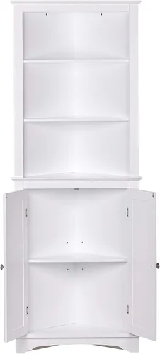 Vista 7 de Spirich Armario de esquina alto con puertas y estantes, armario de almacenamiento de esquina independiente para baño, cocina, sala de estar