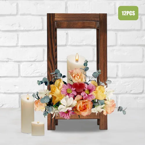 Vista 2 de Portavelas de madera, 12 piezas de centro de mesa de madera para boda, decoración rústica de mesa de boda, decoración de granja, regalo de boda