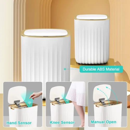 Vista 2 de ELPHECO Cubo de basura impermeable de 3.5 galones con sensor de movimiento para dormitorio con tapa, decoración de baño, accesorios de baño, cubo