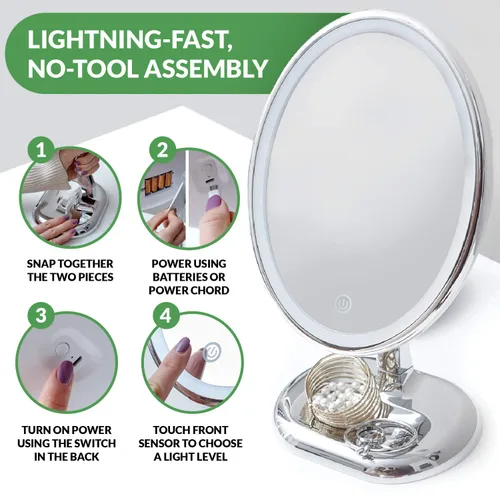 Vista 6 de Espejo de maquillaje personal ovalado con luces, espejo de aumento para mesa, espejo de maquillaje LED, espejo giratorio de viaje de 360 grados