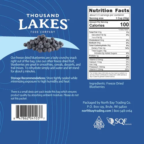 Vista 2 de Thousand Lakes Fruta Deshidratada Congelada - Arándanos 3.5 onzas Sin Azúcar Agregado 100% Arándanos Enteros 100% Whole Blueberries, Premium