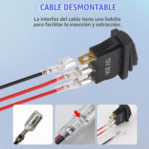 Vista 4 de Interruptor basculante de 12 V impermeable 5 piezas - Interruptor de palanca de 12 voltios con 3 cables desmontables de 20 cm, interruptores