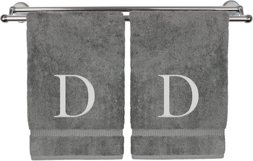 Vista 207 de Toalla de mano monogramada, regalo personalizado, juego de 2 - Toalla bordada con letra de bloque dorada - Extra absorbente 100% algodón turco