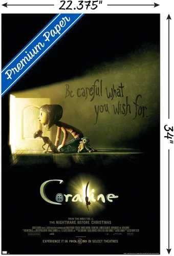 Vista 3 de Trends International Coraline - Póster de pared de una hoja con texto en inglés «Be Careful», 34 pulgadas de largo x 22.4 pulgadas de ancho, paquete