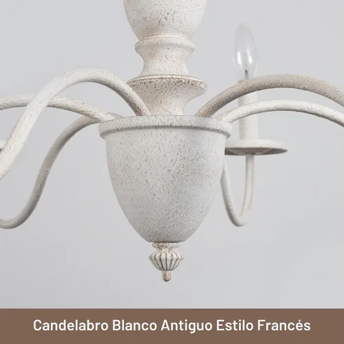Vista 6 de Lámpara de araña de granja de 6 luces francesas blancas para comedor Blanco