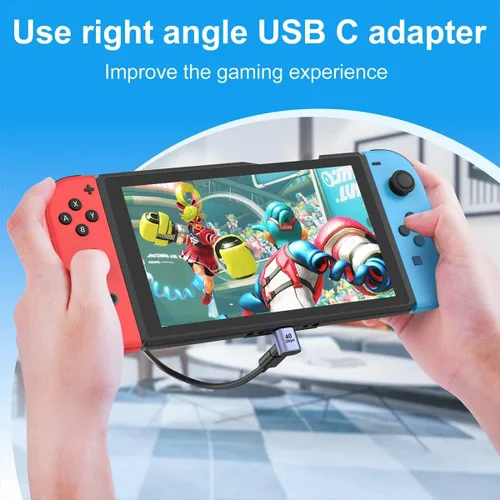 Vista 4 de Adaptador de ángulo USB C de 40 Gbps 2 unidades USB C tipo C de 90 grados en ángulo USB-C macho a hembra adaptador de 8 K a 60 Hz USB en ángulo