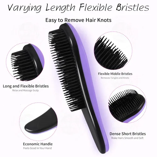 Vista 4 de 79STYLE 3 cepillos desenredantes para el cabello, sin enredos, para niños, sin nudos, sin dolor, desenredante para cabello fino y rizado
