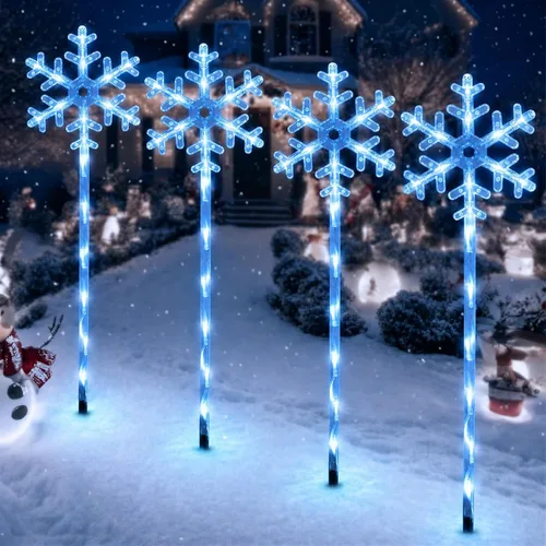 Vista 9 de 4 Pack Snowflake Solar Christmas Pathway Lights, Outdoor Decor 4 Pack-Warm White