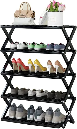 Vista 6 de Zapatero plegable de bambú negro para entrada, estante de zapatos sin instalación, organizador de zapatos que ahorra espacio y almacenamiento