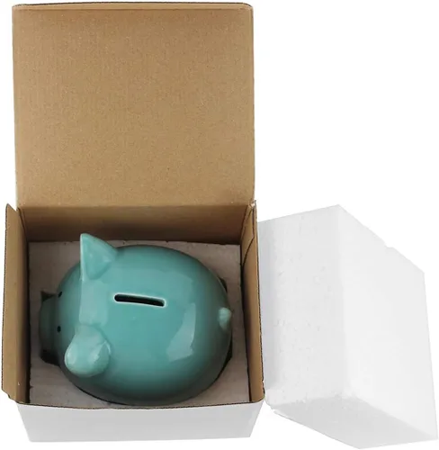 Vista 2 de Divertida alcancía de cerdo para ahorrar dinero, banco de cerámica personalizado para niños, niñas, niños, adolescentes, adultos, decoración de Azul