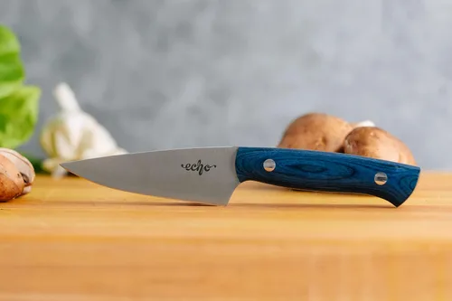 Vista 5 de Middleton Made Knives Echo 4 Cuchillo de pelar – Cuchillo de pelar de 4 pulgadas – Cuchillos de emparejamiento profesionales hechos a mano – Azul