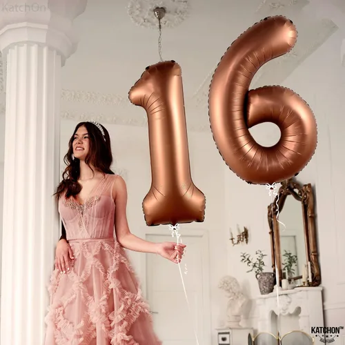 Vista 5 de KatchOn Globo marrón café con el número 16 de 1 pieza, 40 pulgadas, decoraciones de cumpleaños para niñas y niños Globo marrón café número 16 de 1