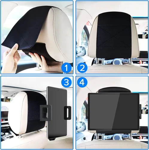 Vista 3 de Soporte para tablet con reposacabezas, soporte para iPad para asiento trasero de automóvil, soporte para tableta, iPhone, Fire HD y todos
