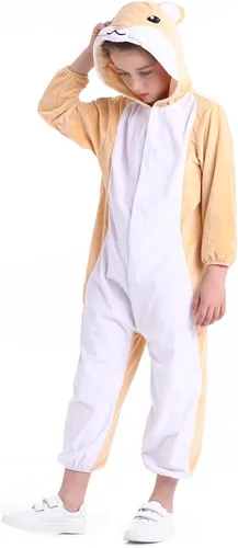 Vista 2 de Disfraz unisex de animales para niños, pijama de animales con capucha de felpa, para Halloween, carnaval, animal, para niños y niñas