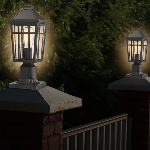 Vista 8 de Darkaway Lámpara de poste para exteriores, carcasa de aluminio impermeable con vidrio, iluminación de cubierta de poste de valla para jardín, patio