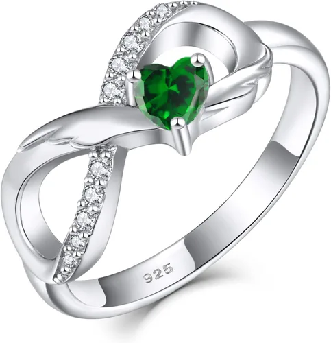 Vista 19 de STARCHENIE Anillo de Promesa Infinita de Plata de Ley 925 con Alas de Ángel y Anillo de Corazón para Mujer Talla 5-10 01-Granate-Enero