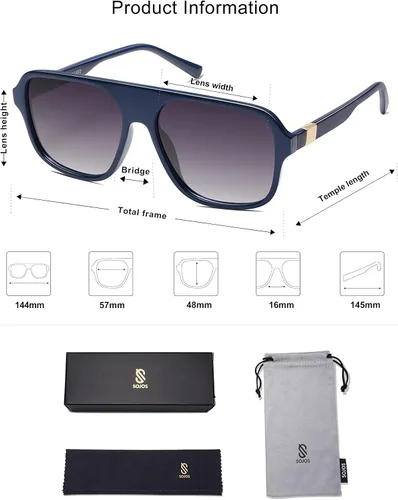 Vista 5 de SOJOS Gafas de sol polarizadas de aviador retro para mujer para hombre vintage cuadradas de los años 70 clásicas UV400 SJ222