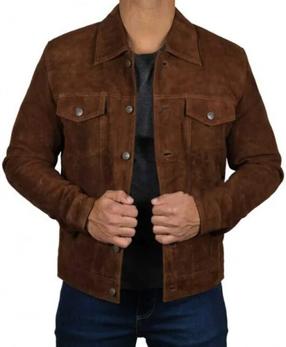 Vista 5 de Chaqueta de cuero de ante marrón estilo vaquero Logan para hombre