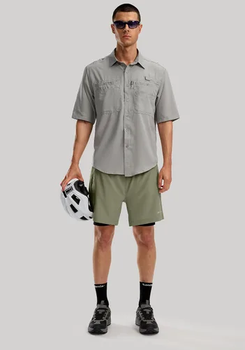 Vista 6 de Bikewa Pantalones cortos de ciclismo de montaña para hombre, con acolchado 3D, ajuste holgado, con bolsillos con cremallera