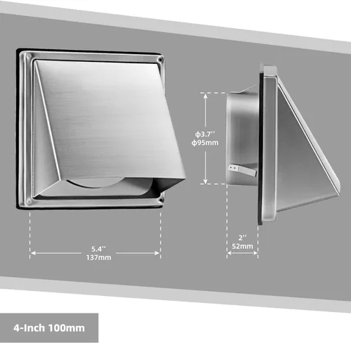 Vista 5 de FRESH SPEED - Salida de ventilación de pared externa de 4 pulgadas con solapa acolchada antirretorno