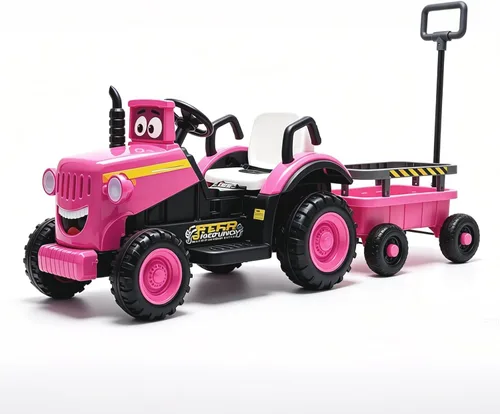 Vista 8 de Tractor de paseo para niños de 12 V con remolque y control remoto de 2.4 G, vehículo eléctrico extragrande con neumáticos EVA, música Bluetooth Verde