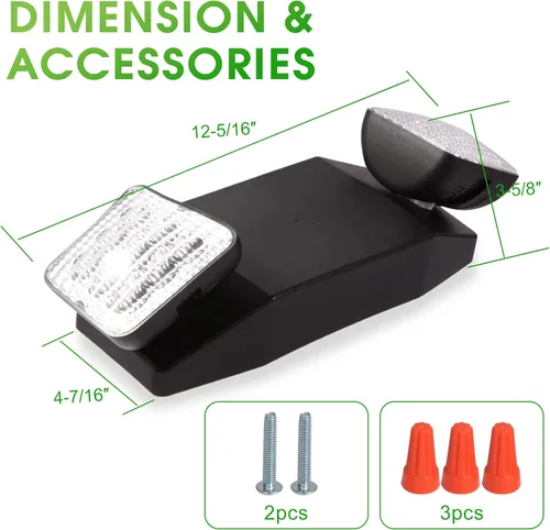 Vista 4 de Luz de emergencia LED negra, luz de emergencia, rectangular, ajustable, doble cabeza, certificado UL, grado comercial, resistente al fuego