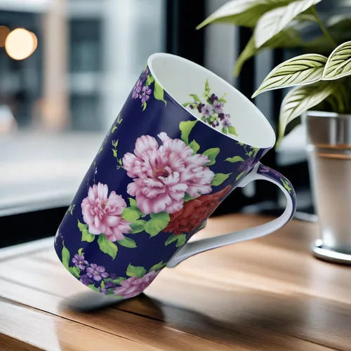 Vista 7 de Tazas de café lindas de 13 onzas para mujer, tazas de café con diseño floral de porcelana de hueso, tazas de té para mamá, mujeres, regalos