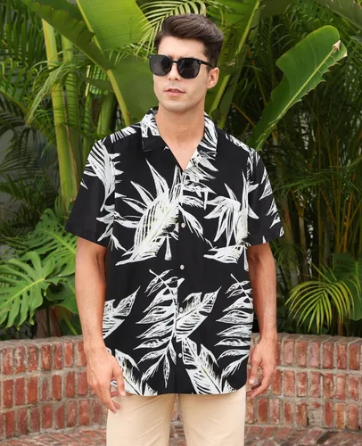 Vista 4 de MRIGNT Men's Hawaiian Shirt Short Sleeves Printed Button Down Summer Beach Shirts