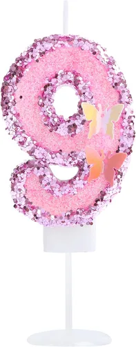 Vista 24 de Decoración de vela 3D con diseño de mariposa rosa número 10