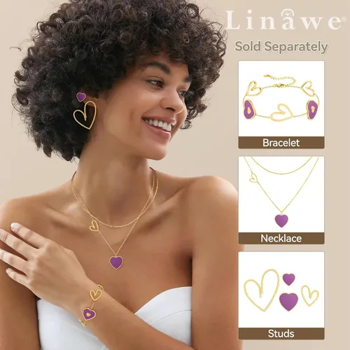 Vista 4 de Linawe 4 Pcs Heart Stud Mismatched Earrings Set for Women Girls, Hypoallergenic Stainless Steel GoldSilverRose Gold Cartilage Tragus Piercing