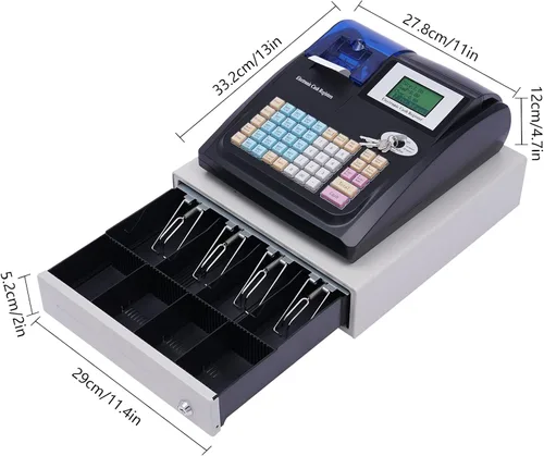 Vista 4 de Caja registradora electrónica con impresoras de recibos y diarios, teclado elevado de 48 teclas, 8 cajas registradoras LED digitales para pequeñas