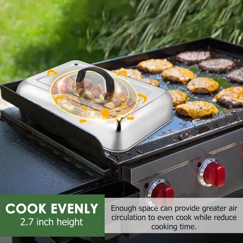 Vista 4 de 1 pieza de tapa para untar cúpula de fusión para parrilla (13 x 9.8 pulgadas), Joyfair tapa rectangular de acero inoxidable para fundir queso