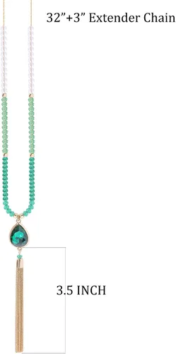 Vista 5 de Collar de borla larga con cuentas de cristal rosa, rojo, gris, champán, azul y verde para mujeres y niñas