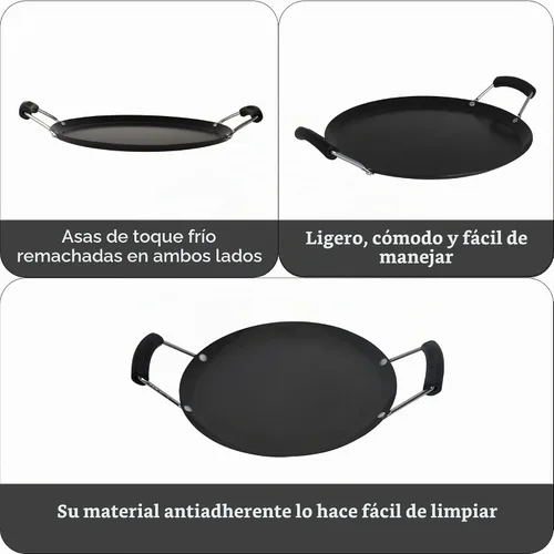 Vista 3 de IMUSA Comal redondo antiadherente de acero al carbono de 11 pulgadas con asas de tacto fresco, color negro