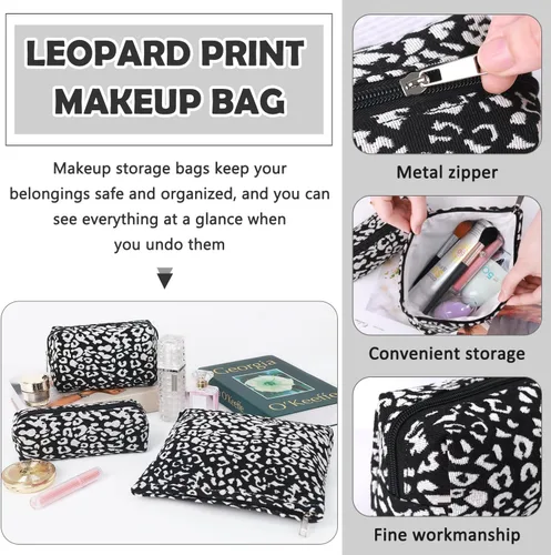 Vista 3 de Juego de 3 bolsas de maquillaje para niñas y mujeres, organizador de viaje, bolsa de aseo de baño, bolsa de almacenamiento de gran capacidad