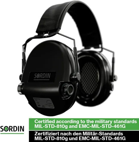 Vista 6 de Sordin MIL AUX Slim Ear Muffs - Active and Electronic Military Ear Defenders w/Leather Headband - Tactical Earmuffs