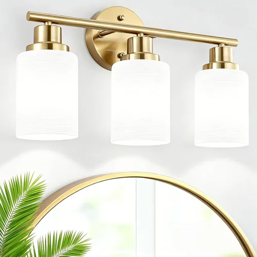 Vista 21 de Paquete de 2 luces de tocador de 1 luz, lámpara de baño de níquel cepillado con pantalla de vidrio blanco lechoso texturizado, accesorio