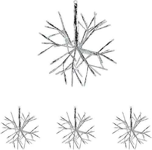 Vista 6 de Alpine Corporation Adorno de copo de nieve colgante en 3D de ramita de Navidad para interiores de 10 pulgadas de alto, con luces LED, rojo