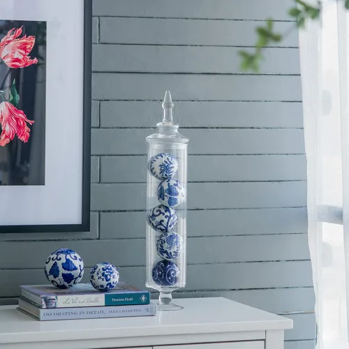 Vista 3 de A&B Home - Orbes decorativos orientales azules y blancos de 3 pulgadas para tazones, jarrones, centro de mesa, decoración de mesa, juego de 6 bolas