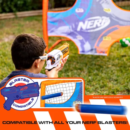 Vista 5 de NERF Mini portería de fútbol para niños + objetivo de tiro, portería de fútbol portátil desplegable Proshot con objetivo integrado, portería 2 en 1