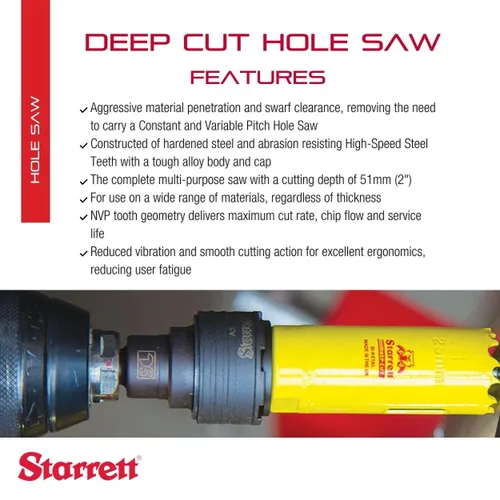 Vista 2 de Starrett LS - Corona perforadora HSS de corte profundo 1-7-8" (48mm) (DCH0178-G)
