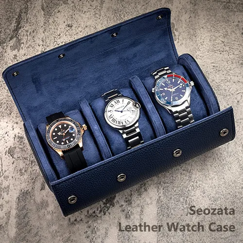Vista 7 de Estuche Personalizado para Relojes para Hombres y Mujeres, Estuche de Cuero PU Personalizado para Viajes Enrollable para Papá, Nombre Grabado